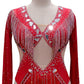 ByCharme Bright Red Silver Fringes Latin Salsa Competition Dress - BCL-0104