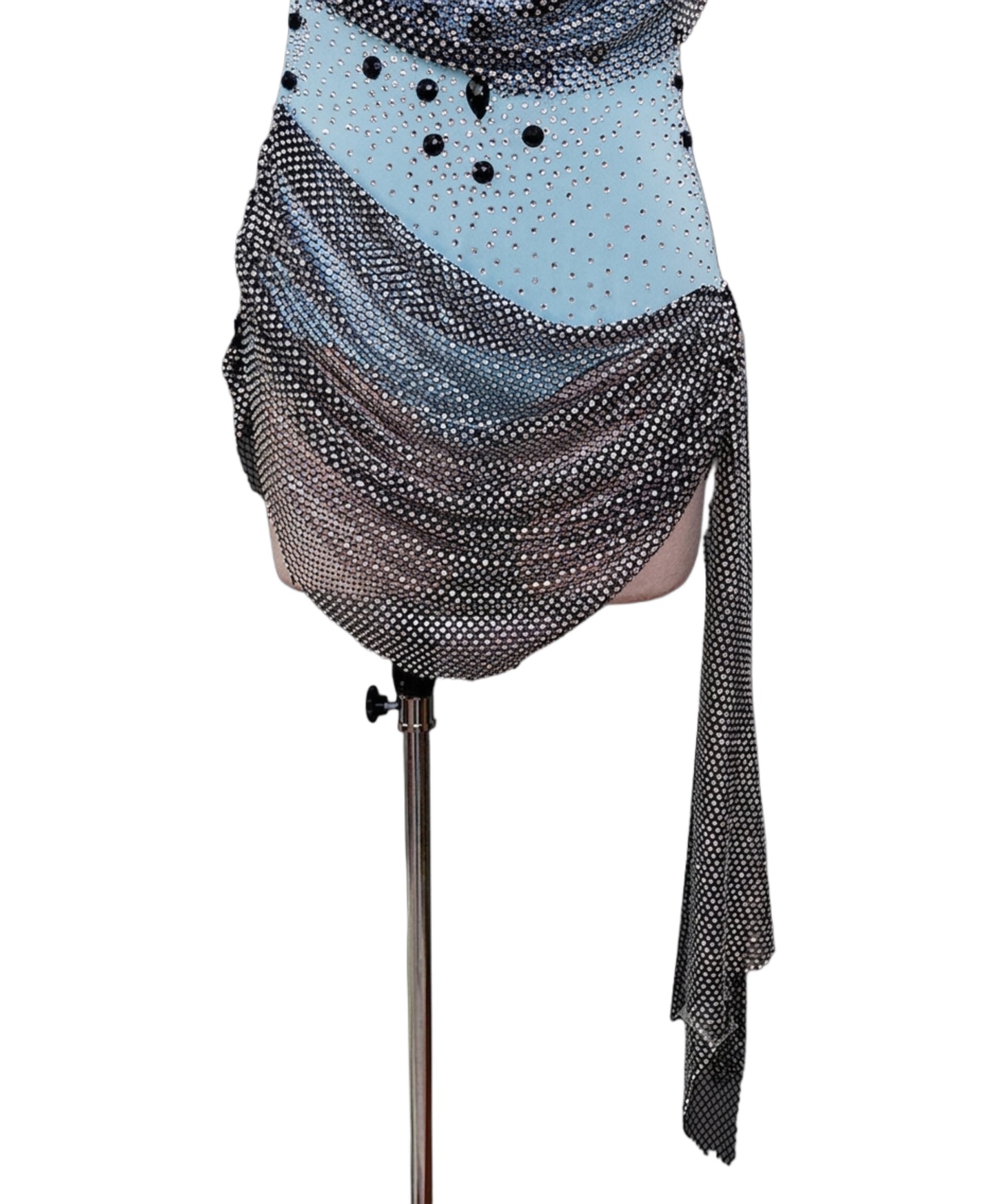 ByCharme Sky Blue Black Rhinestones Latin Salsa Competition Dress - BCL-0175