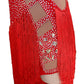 ByCharme Bright Red Light Brown Silver Fringes Latin Salsa Competition Dress - BCL-0193