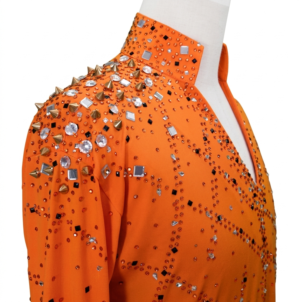 ByCharme Orange Black Lycra Men Latin Salsa Competition Shirt - BCM-0081