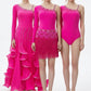ByCharme Neon Pink Fringes Latin Salsa Competition 2 in 1 Dress - BC2-0010