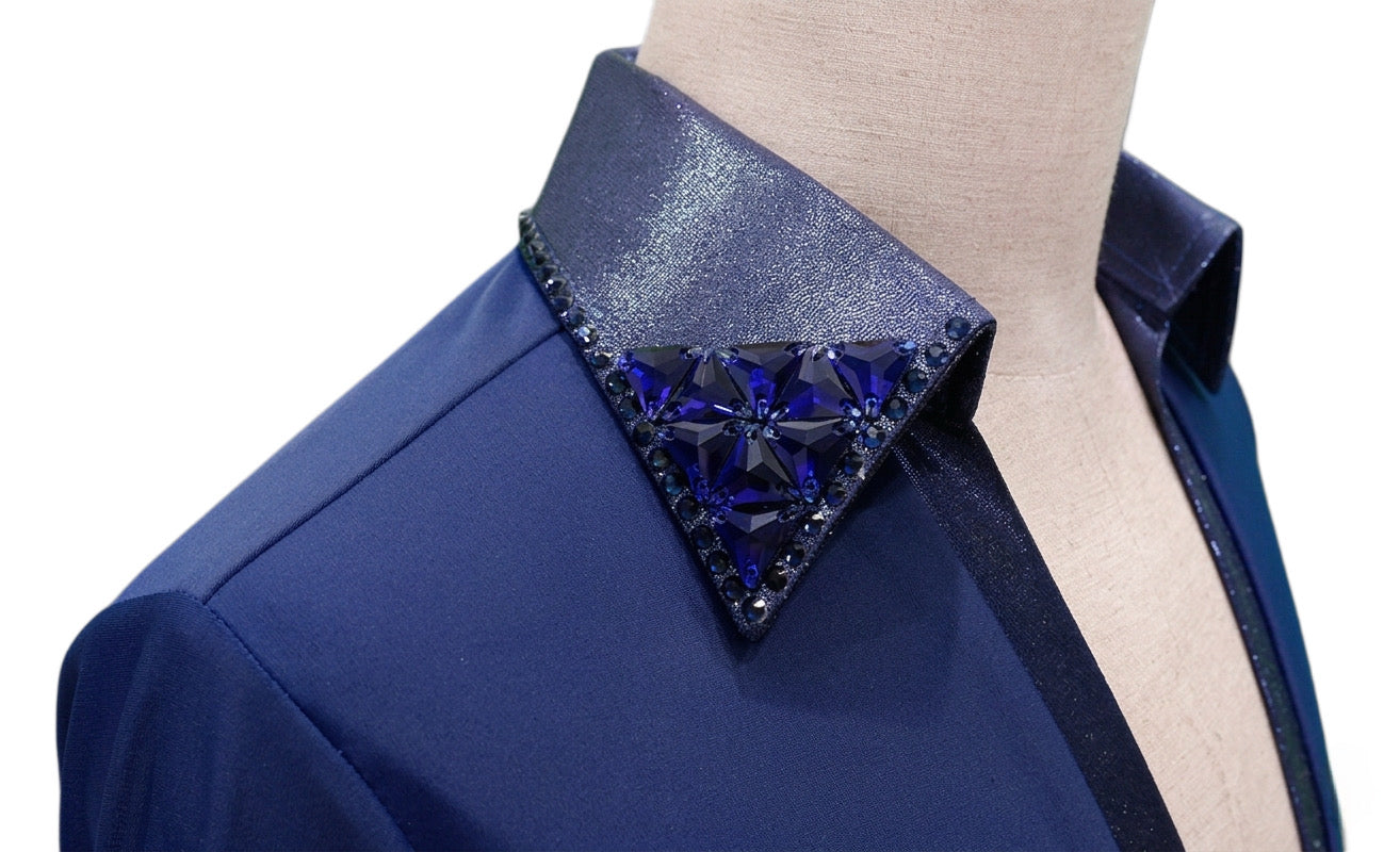 ByCharme Navy Blue Lycra Men Latin Salsa Competition Shirt - BCM-0047