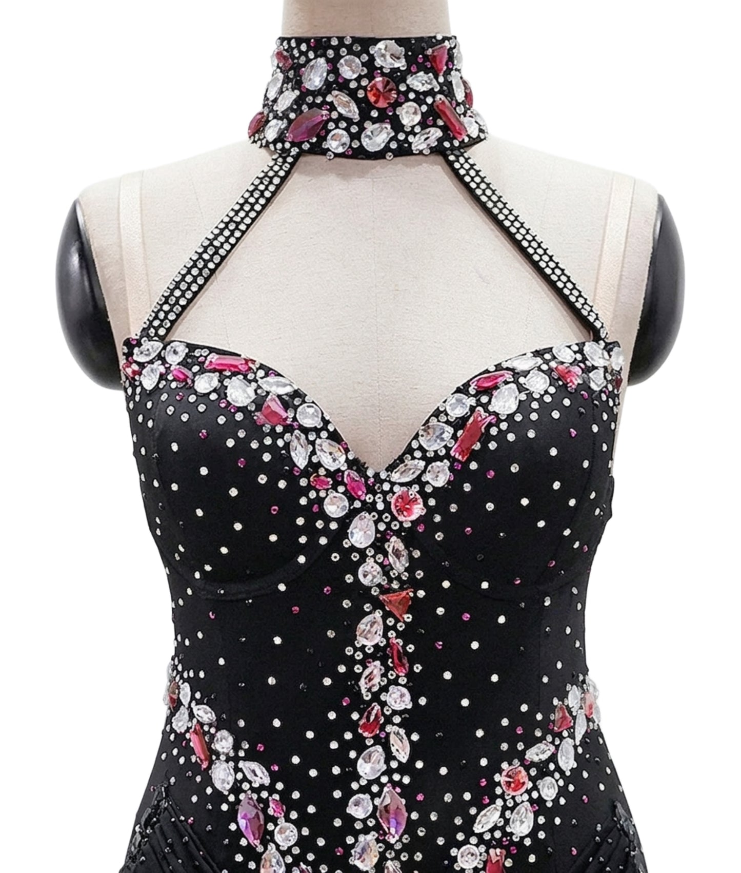 ByCharme Black Silver Deep Pink Fringes Latin Salsa Competition Dress - BCL-0138