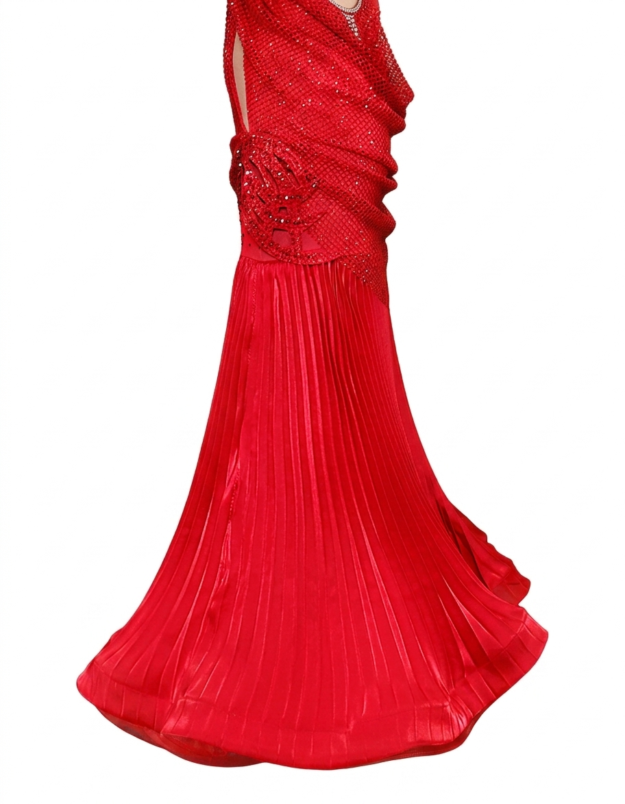 ByCharme Bright Red Rhinestone Ballroom Competition Dress - BC-0232