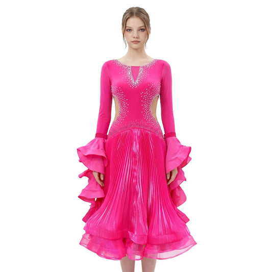 ByCharme Neon Pink Silk Satin Ballroom Competition Dress - BC-0061