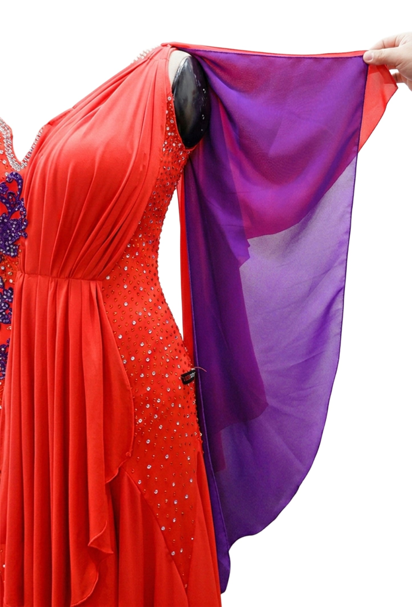 ByCharme Orange Red Chiffon Ballroom Competition Dress - BC-0039