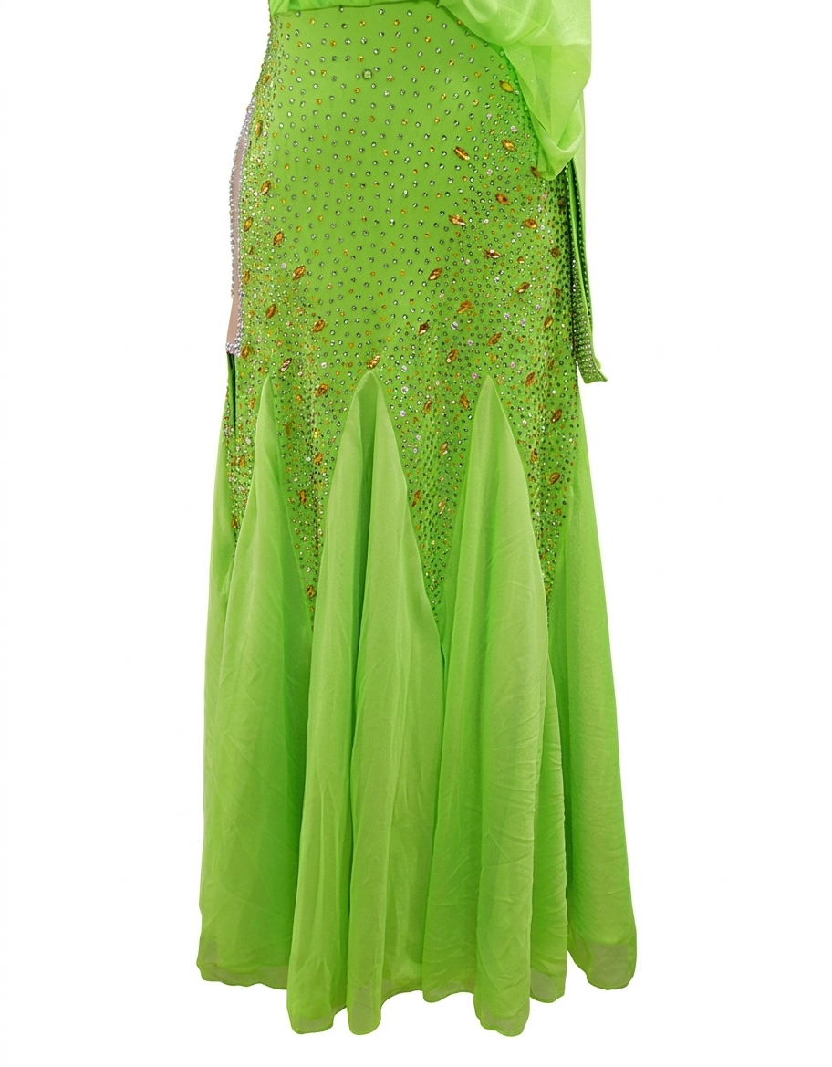 ByCharme Lawn Green Rhinestone Ballroom Competition Dress - BC-0214