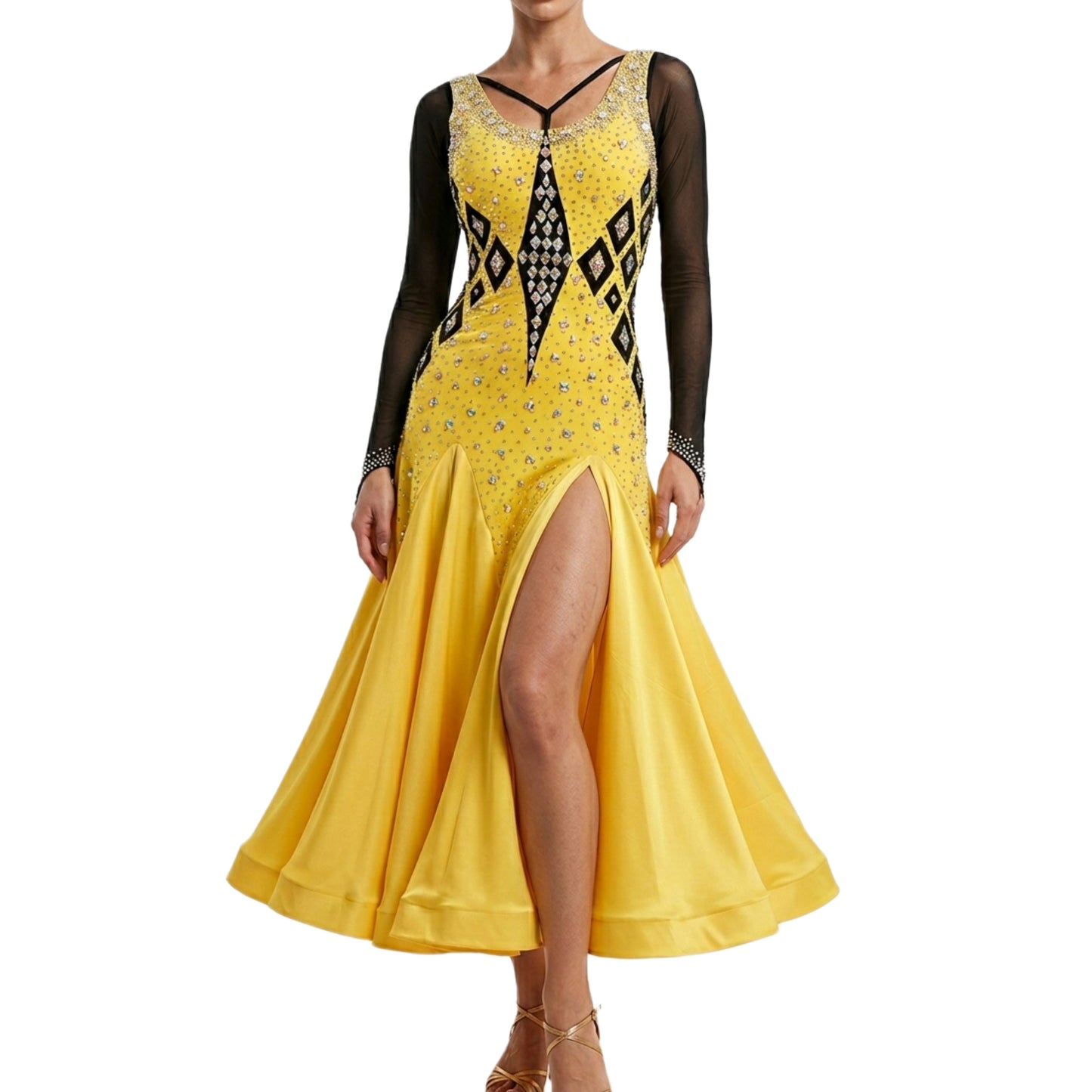 ByCharme Yellow & Black Ballroom Competition Dress - BC-0026