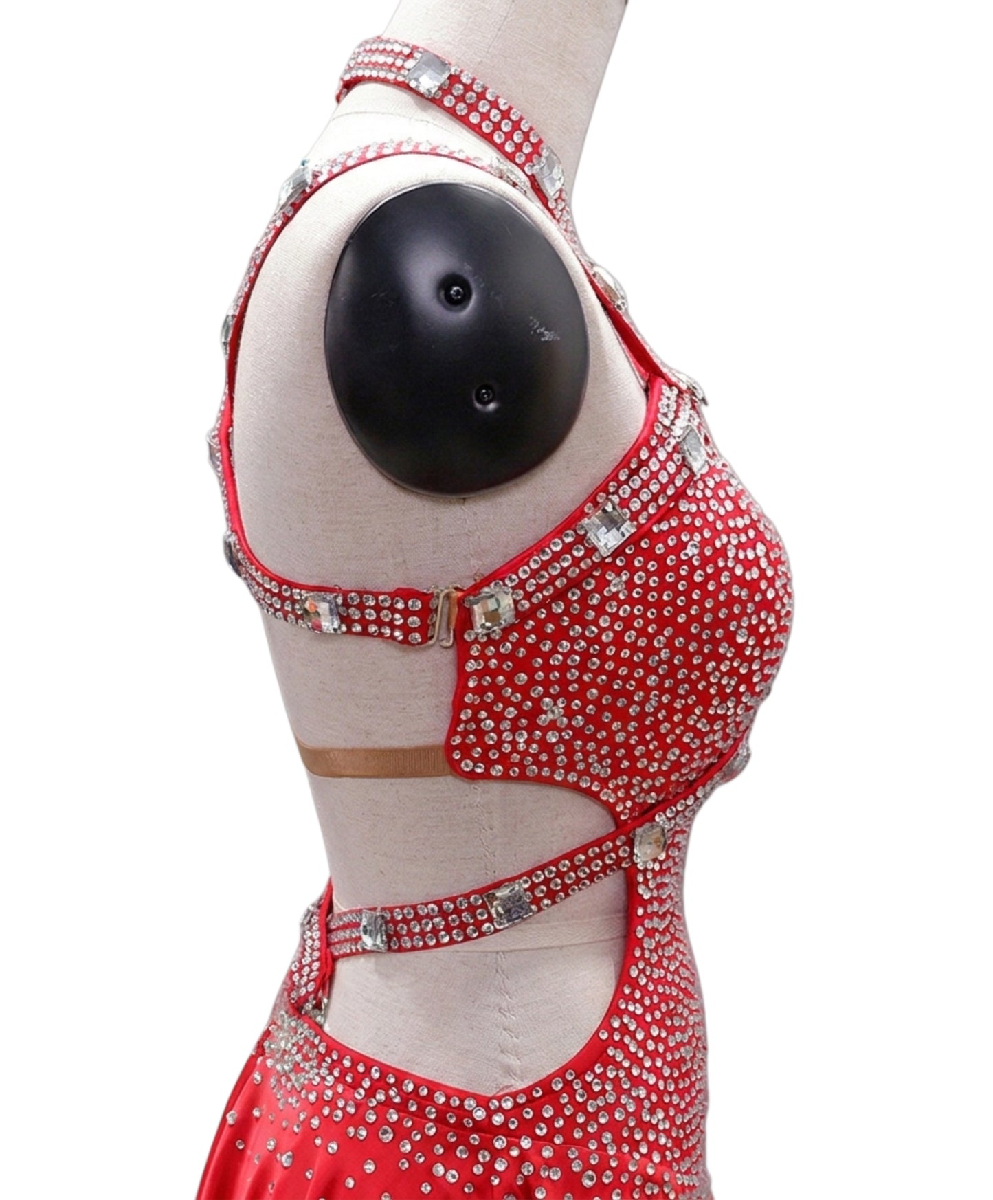 ByCharme Bright Red Silver Latin Salsa Competition Dress - BCL-0111