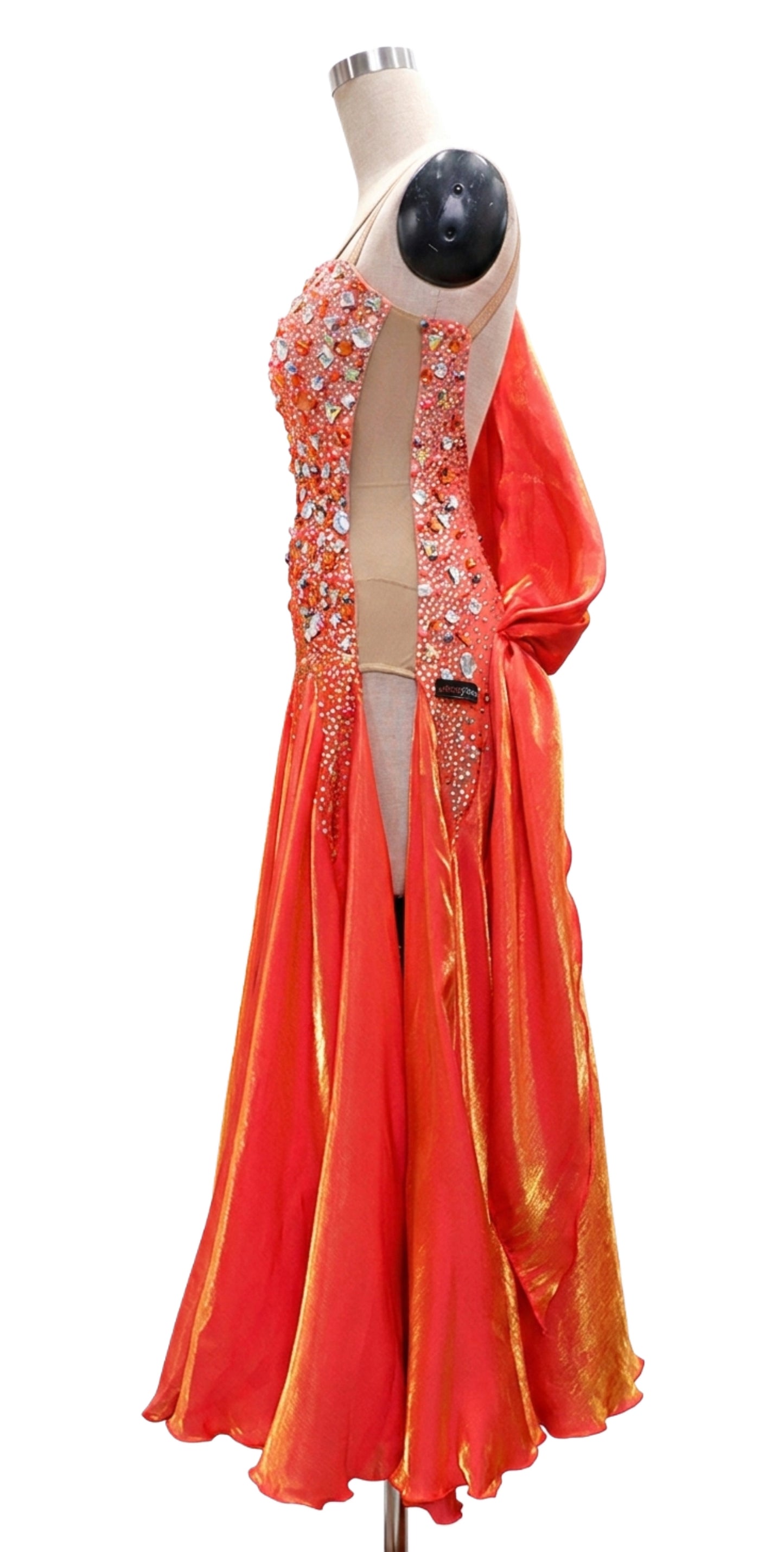ByCharme Indian Red Chiffon Ballroom Competition Dress - BC-0036