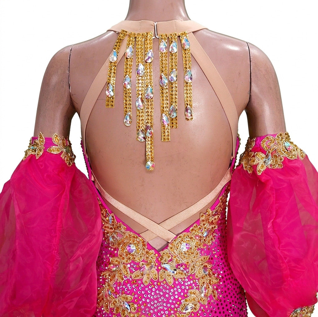 ByCharme Neon Pink Fringes Ballroom Competition Dress - BC-0229