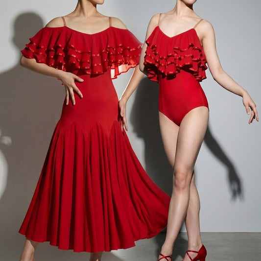 ByCharme Red Exquisite Edition Latin Salsa Competition 2 in 1 Dress - BC2-0002