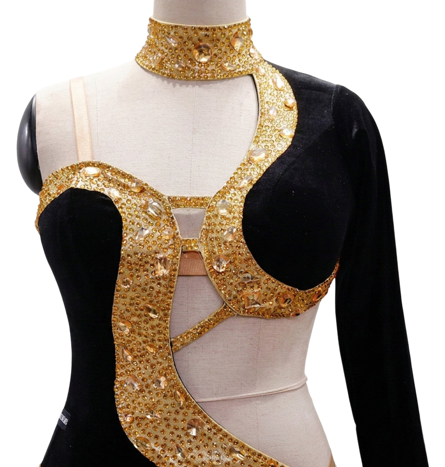 ByCharme Black Gold Fringes Latin Salsa Competition Dress - BCL-0101