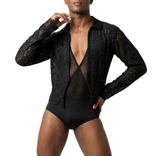 ByCharme Black Fringes Men Latin Salsa Competition Shirt - BCM-0001