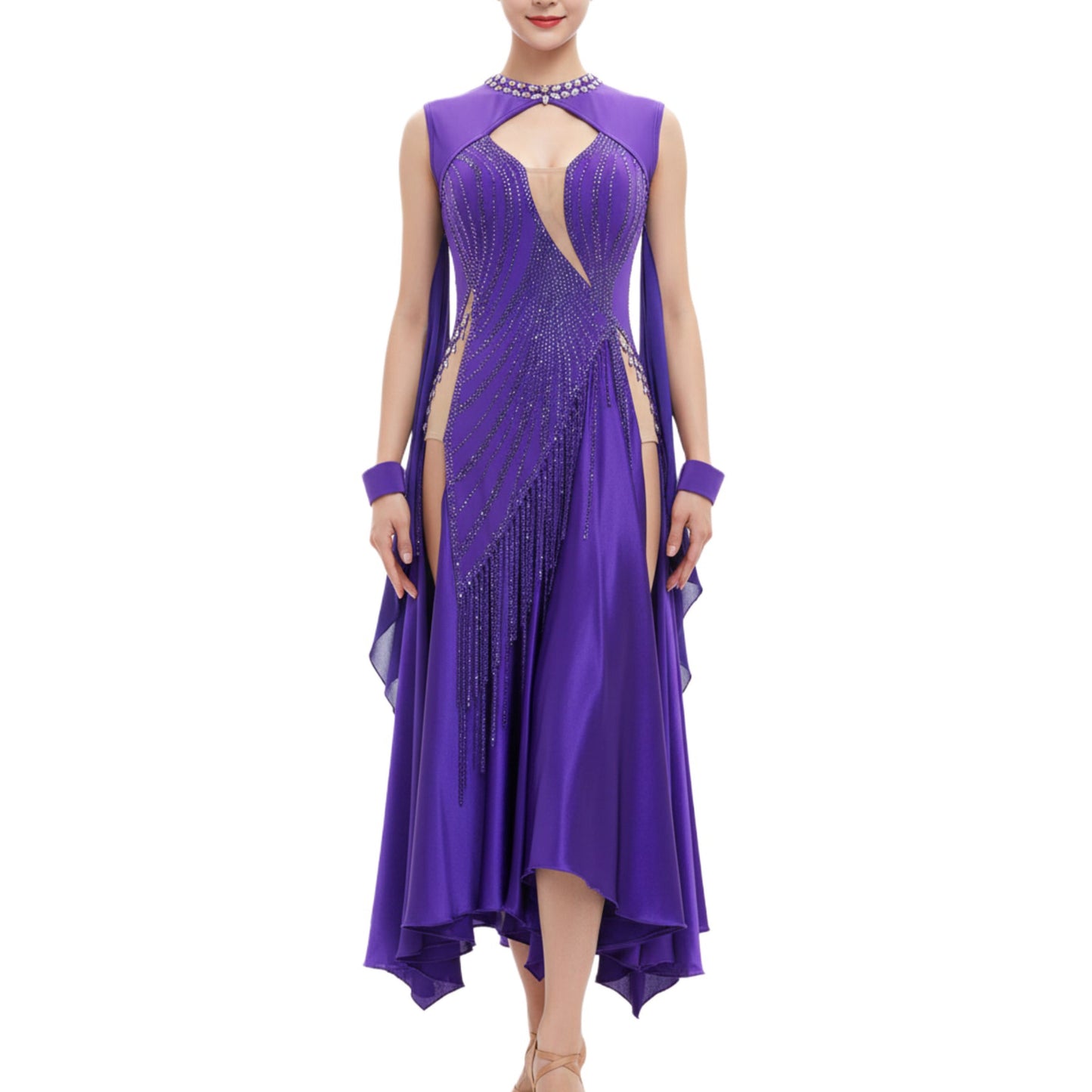 ByCharme Blue Violet Fringes Ballroom Competition Dress - BC-0044