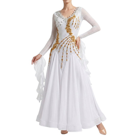 ByCharme White & Gold Sequin Ballroom Competition Dress - BC-0030