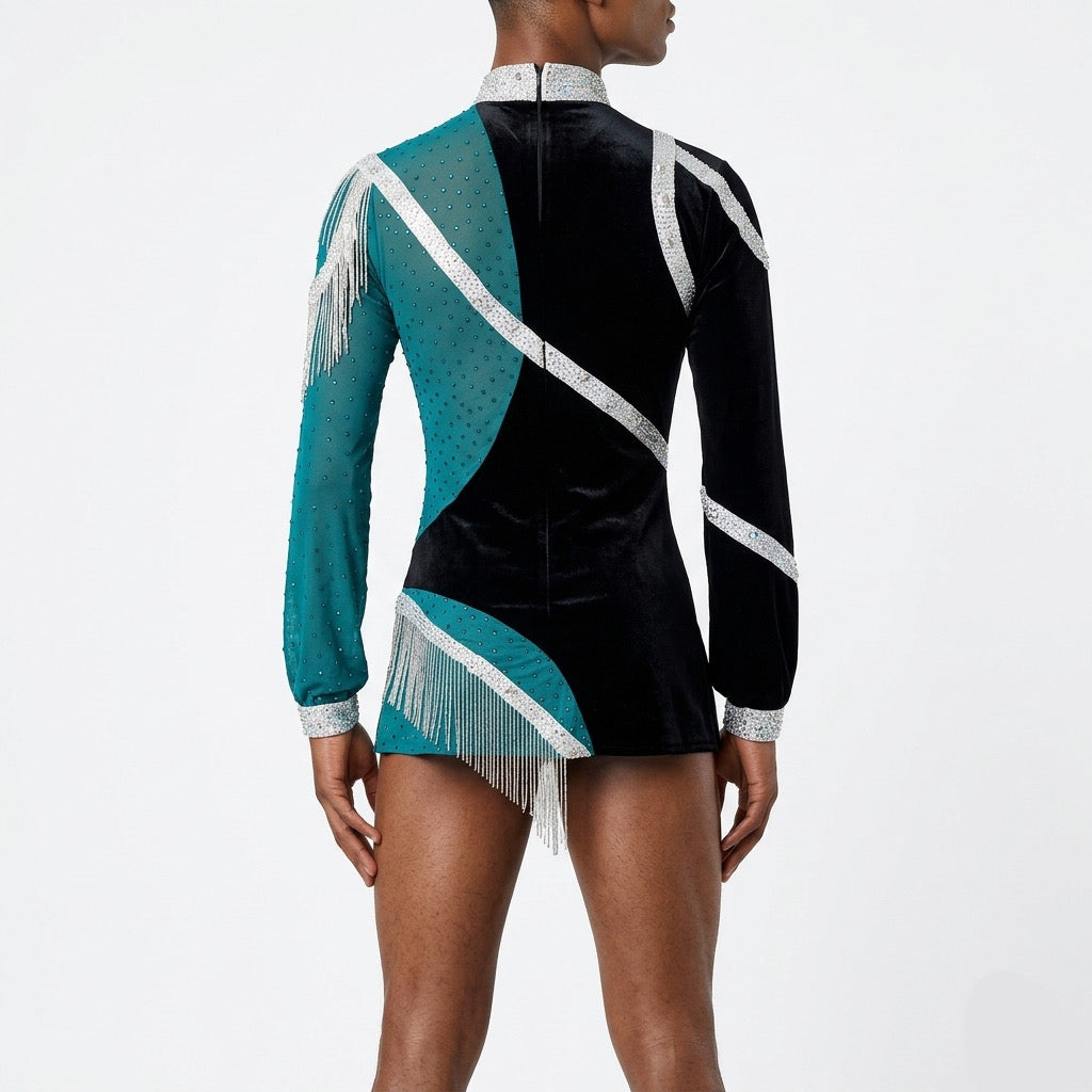 ByCharme Multicolor Velvet Men Latin Salsa Competition Shirt - BCM-0079