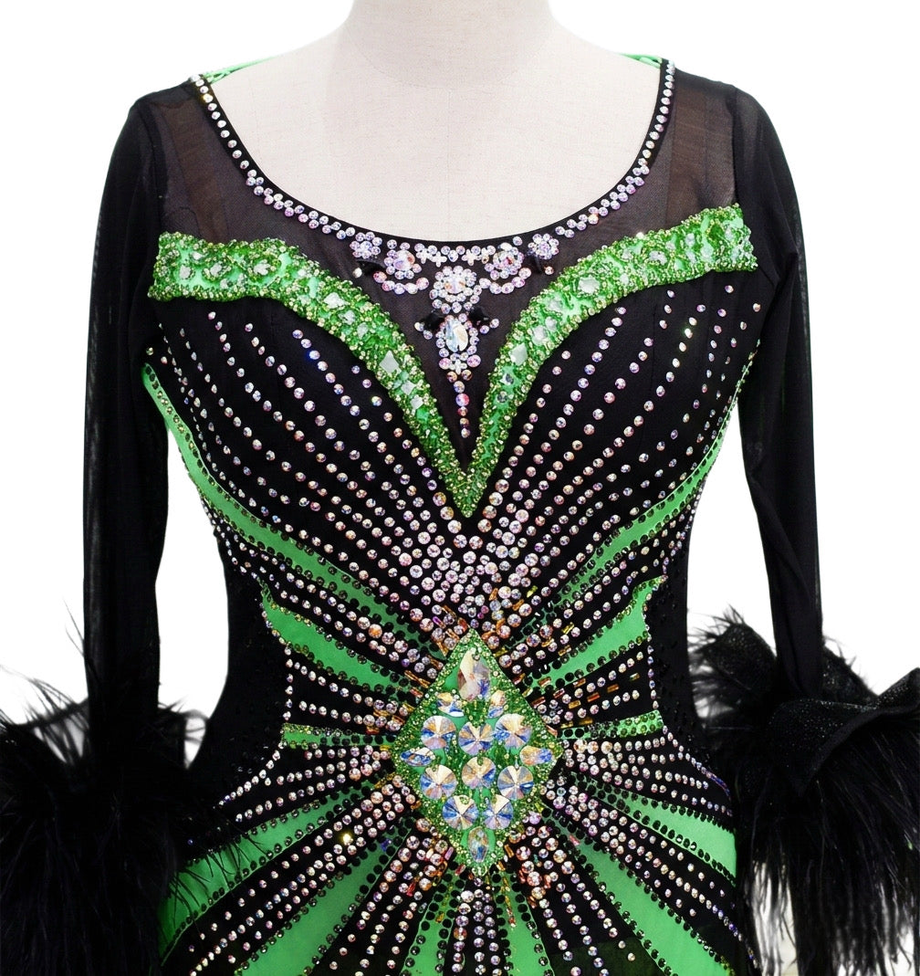 ByCharme Black Feather Ballroom Competition Dress - BC-0042
