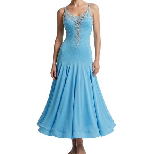 ByCharme Deep Sky Blue Chiffon Ballroom Competition Dress - BC-0008