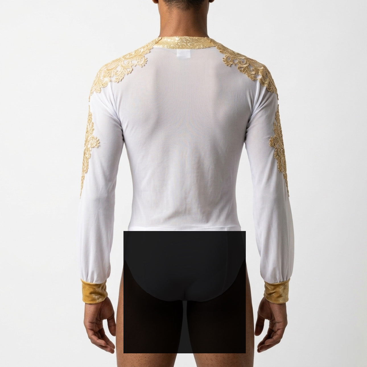 ByCharme White Gold Lycra Men Latin Salsa Competition Shirt - BCM-0078