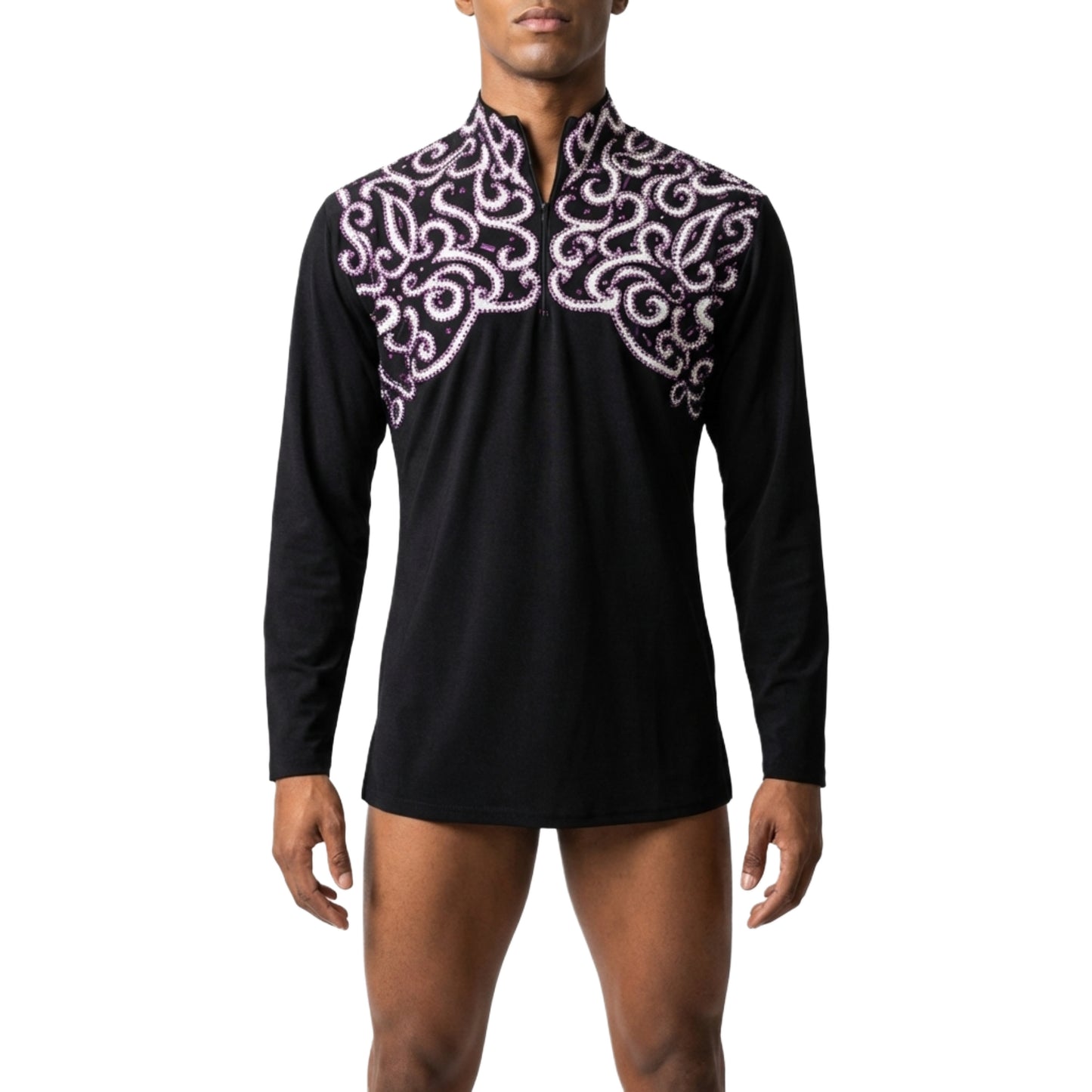 ByCharme Black Lycra Men Latin Salsa Competition Shirt - BCM-0052