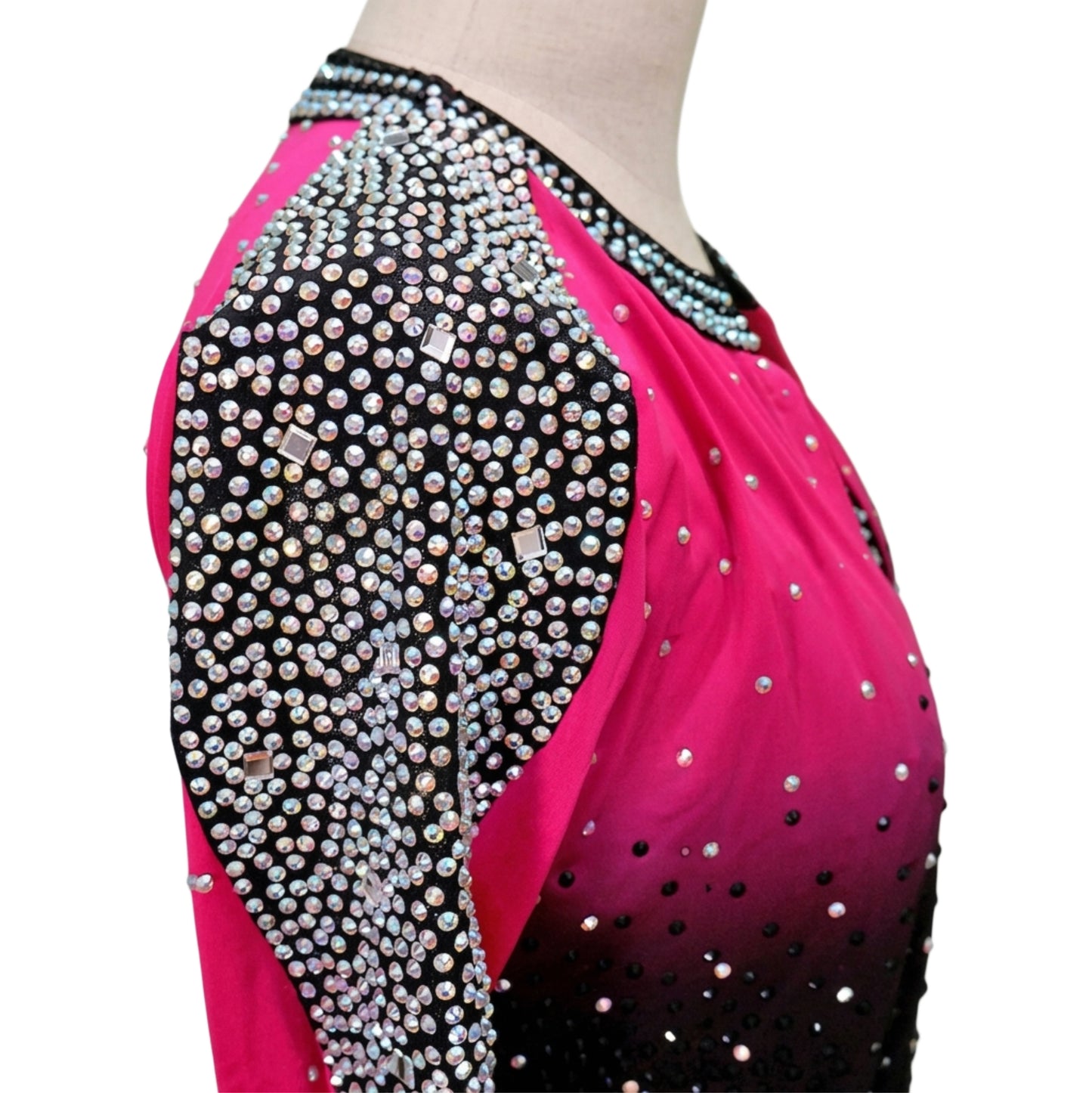 ByCharme Black Deep Pink Silver Latin Salsa Competition Dress - BCL-0144