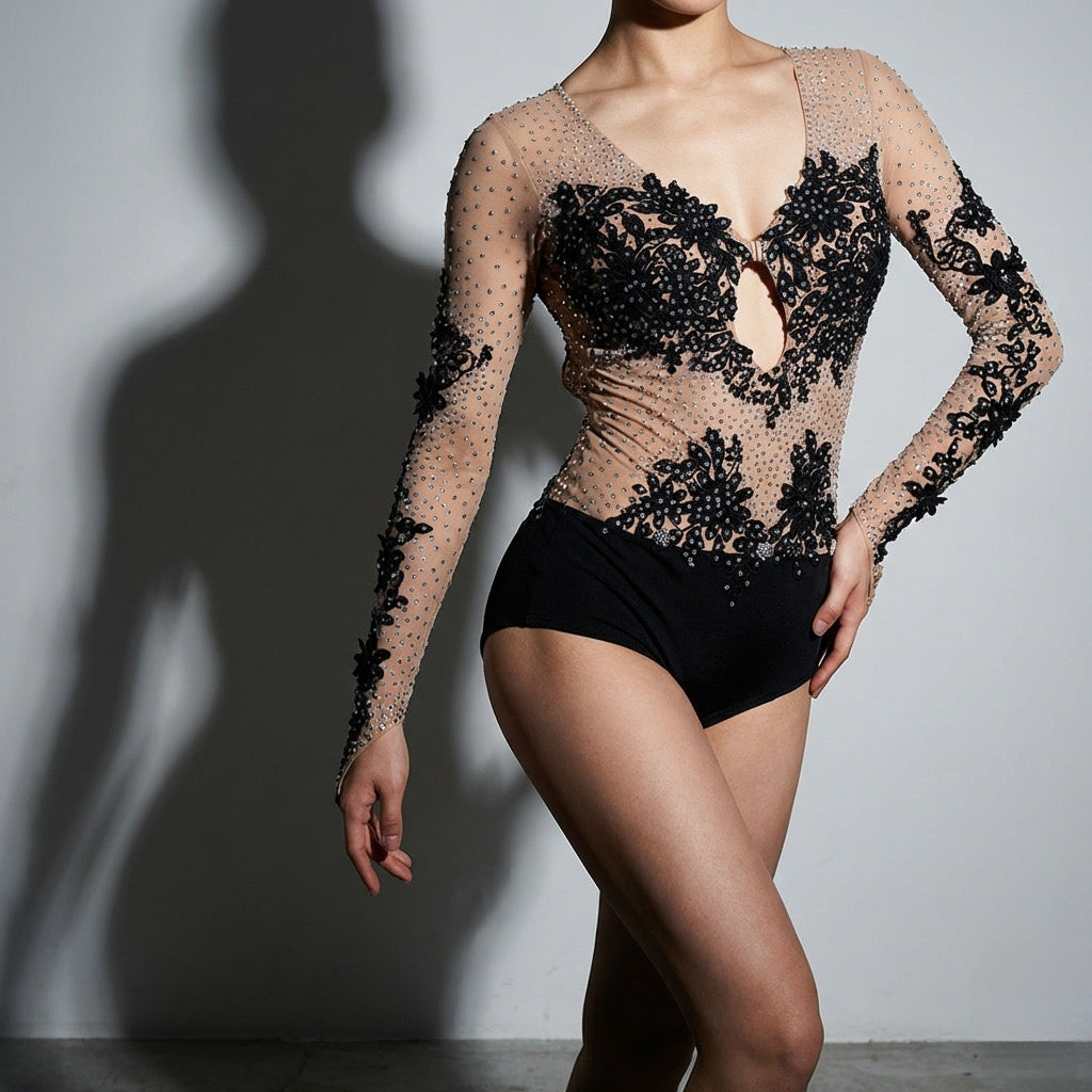 ByCharme Tan Black Latin Salsa Competition 2 in 1 Dress - BC2-0003