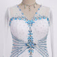 ByCharme White & Sky Blue Chiffon Ballroom Competition Dress - BC-0037