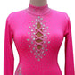 ByCharme Neon Pink Brown Silver Rhinestones Latin Salsa Competition Dress - BCL-0190