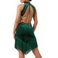 ByCharme Dark Green Silver Tan Fringes Latin Salsa Competition Dress - BCL-0152