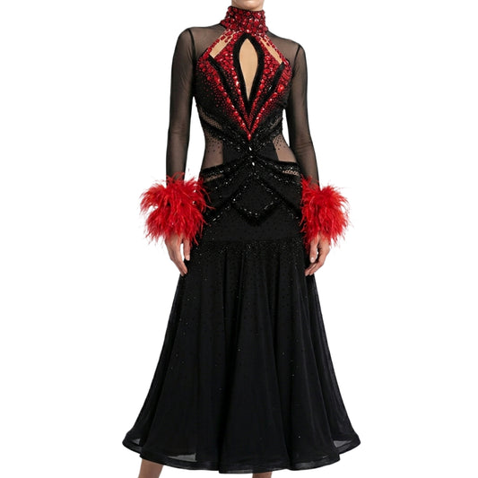 ByCharme Black Feather Ballroom Competition Dress - BC-0031
