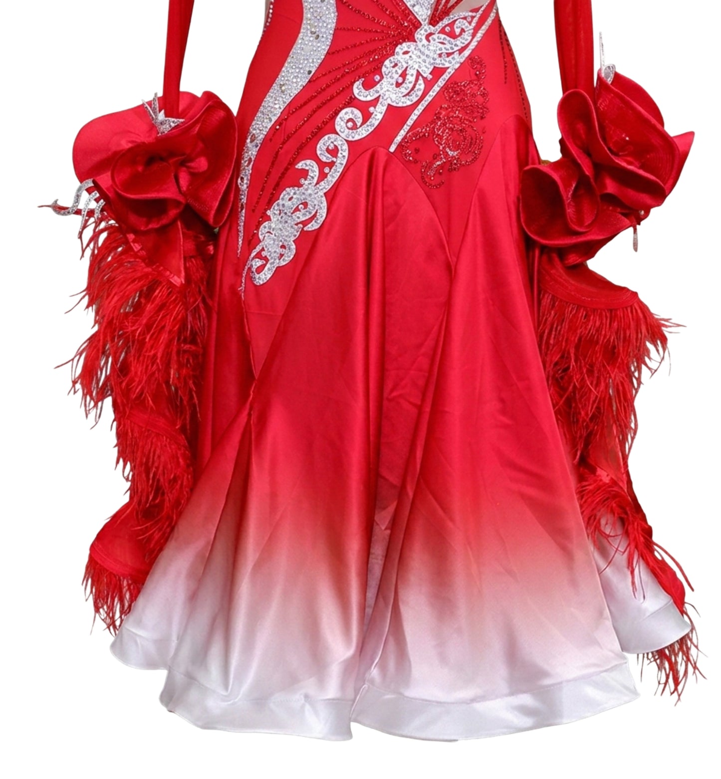 ByCharme Bright Red Feather Ballroom Competition Dress - BC-0021