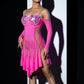 ByCharme Neon Magenta Tan Fringes Latin Salsa Competition Dress - BCL-0135