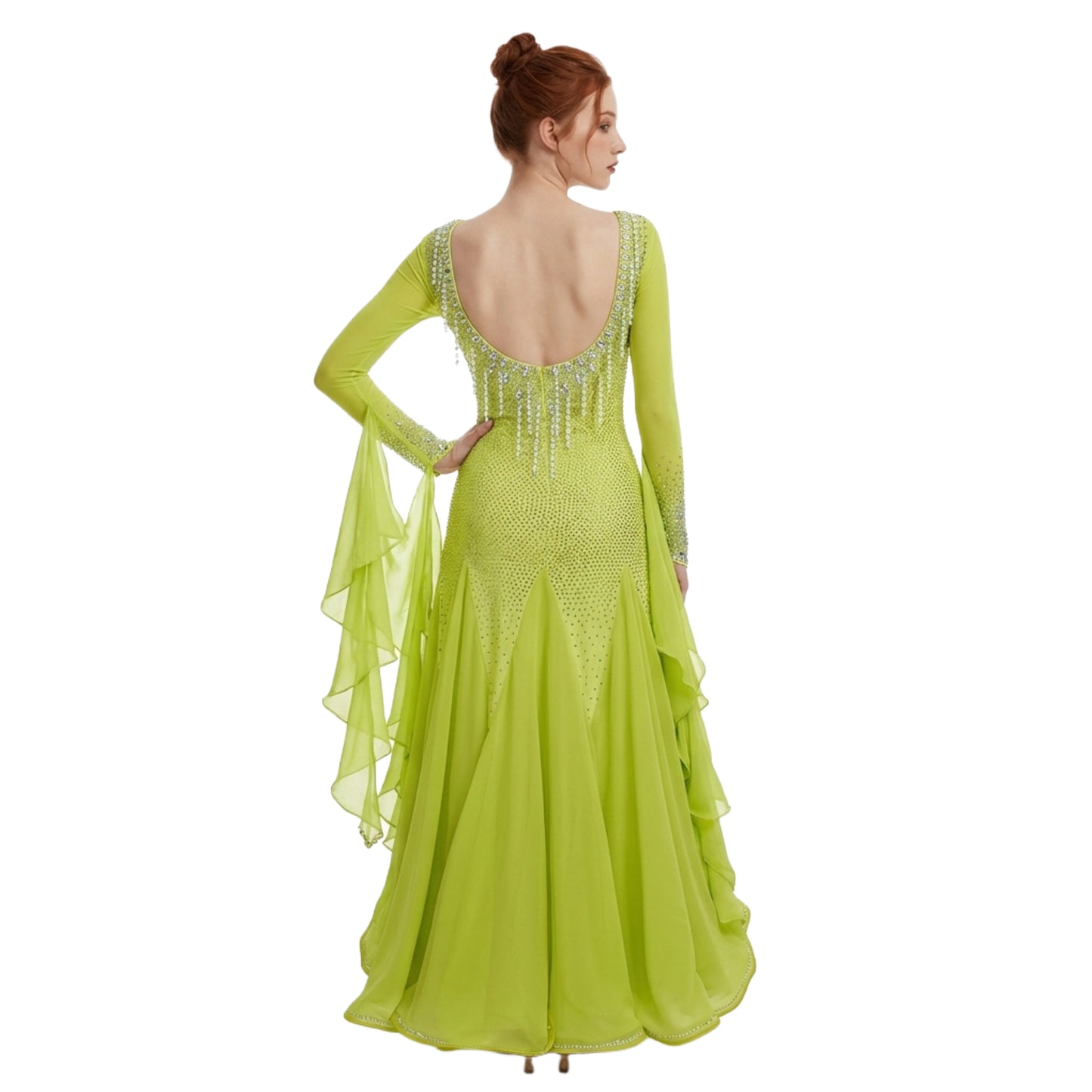 ByCharme Green Yellow Fringes Ballroom Competition Dress - BC-0063