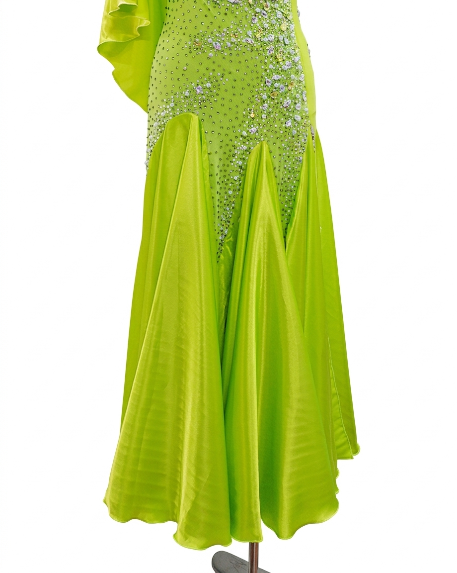 ByCharme Yellow Green Rhinestone Ballroom Competition Dress - BC-0216