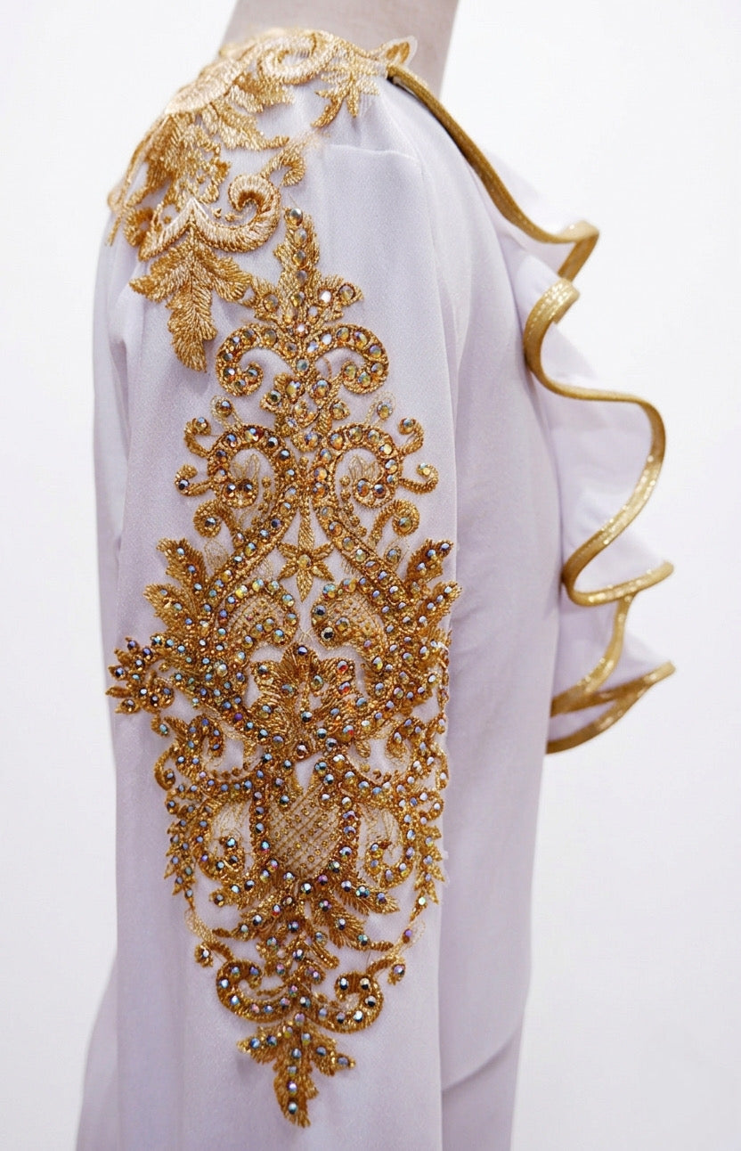 ByCharme White Gold Lycra Men Latin Salsa Competition Shirt - BCM-0078