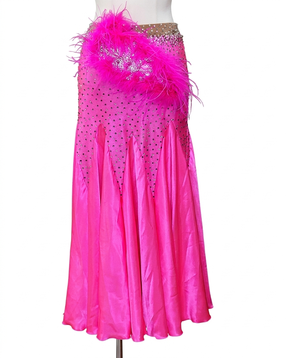ByCharme Neon Pink Feather Ballroom Competition Dress - BC-0220