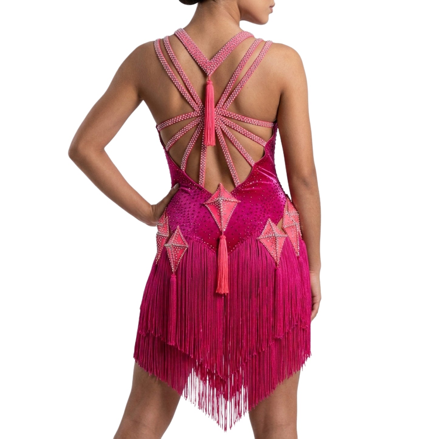 ByCharme Neon Pink Magenta Fringes Latin Salsa Competition Dress - BCL-0103