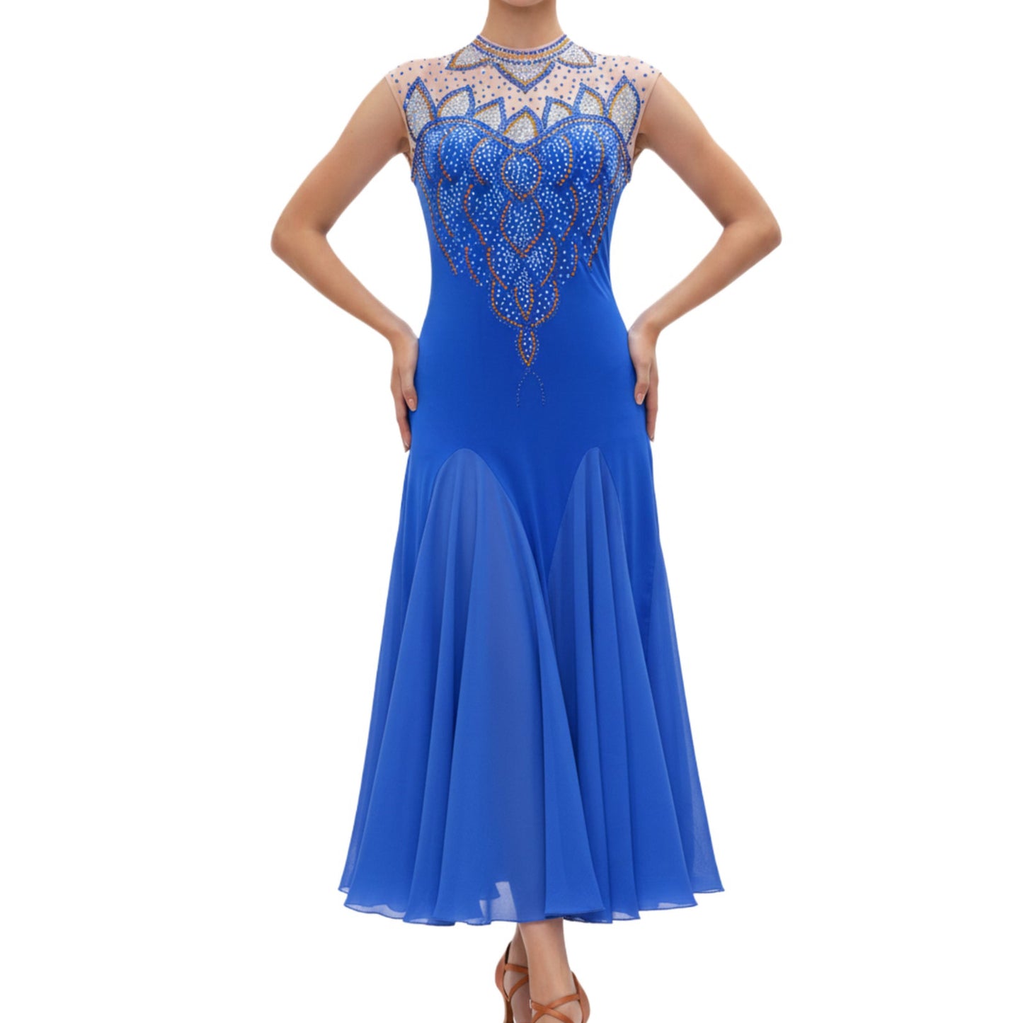 ByCharme Medium Blue Chiffon Ballroom Competition Dress - BC-0053