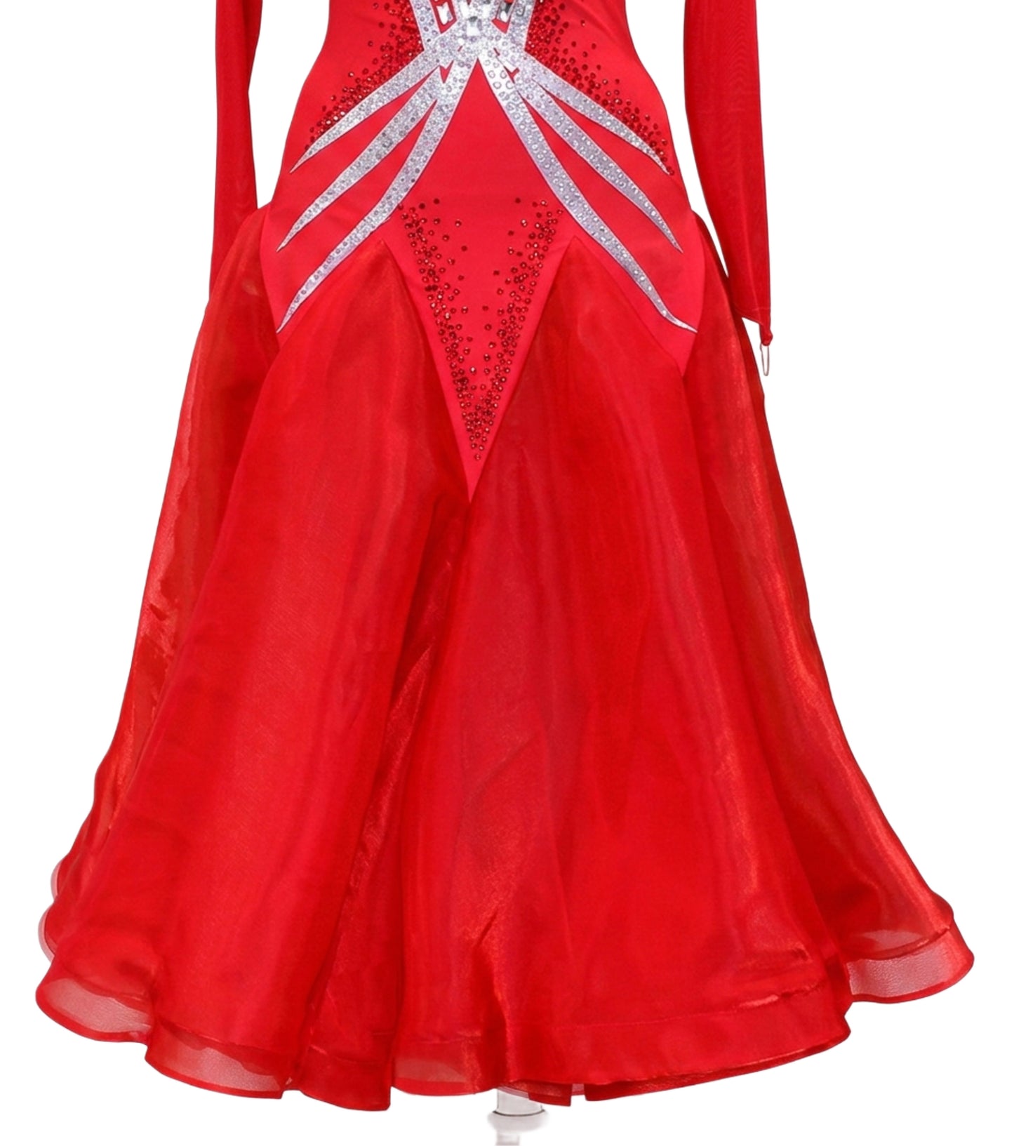 ByCharme Bright Red Chiffon Ballroom Competition Dress - BC-0009