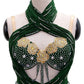 ByCharme Dark Green Silver Gold Fringes Latin Salsa Competition Dress - BCL-0186