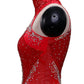 ByCharme Red Silver Lace Feathers Latin Salsa Competition Dress - BCL-0192