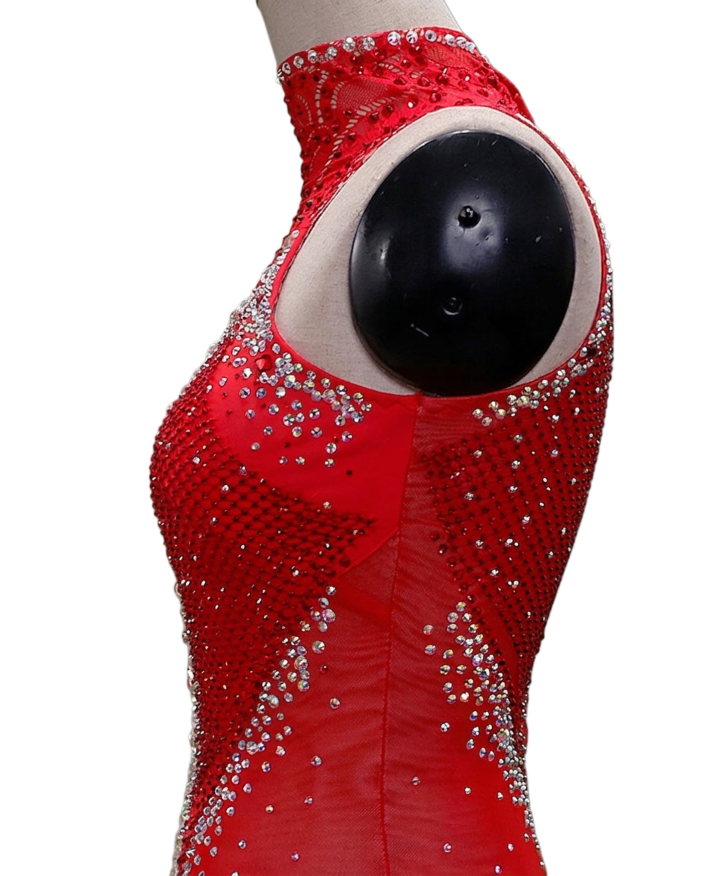 ByCharme Red Silver Lace Feathers Latin Salsa Competition Dress - BCL-0192