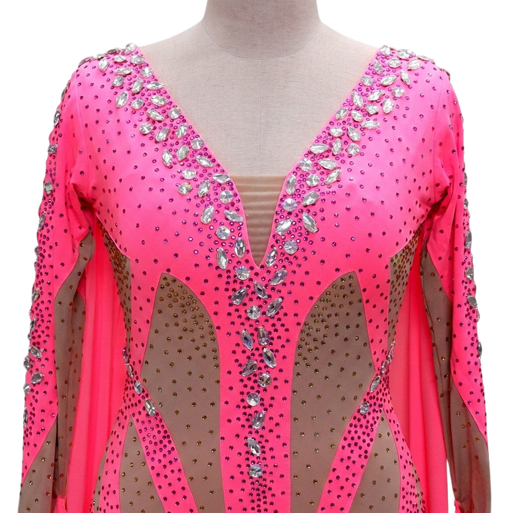 ByCharme Neon Pink Chiffon Ballroom Competition Dress - BC-0007