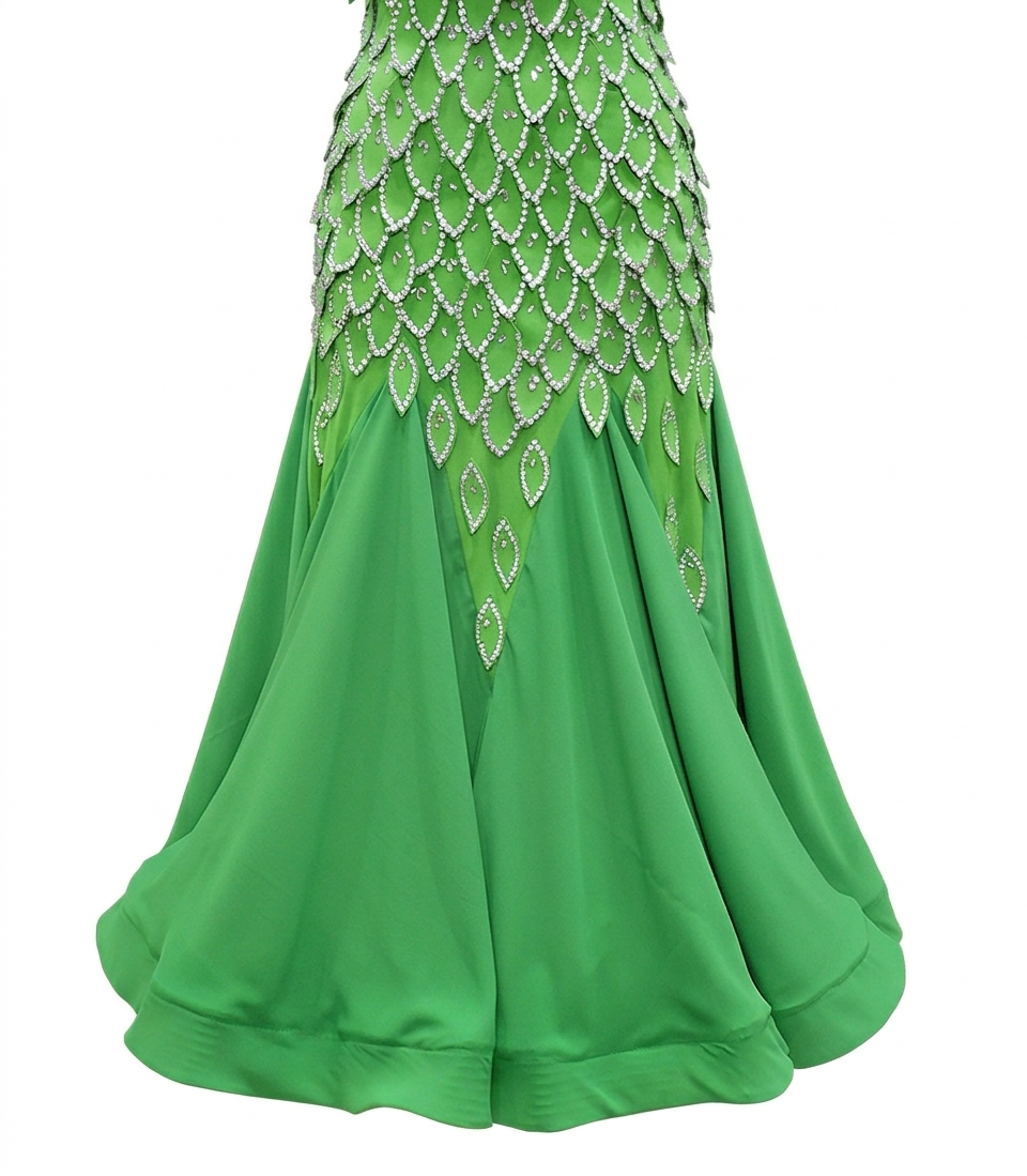 ByCharme Green Rhinestone Ballroom Competition Dress - BC-0217
