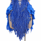 ByCharme Blue Silver Tan Fringes Latin Salsa Competition Dress - BCL-0072
