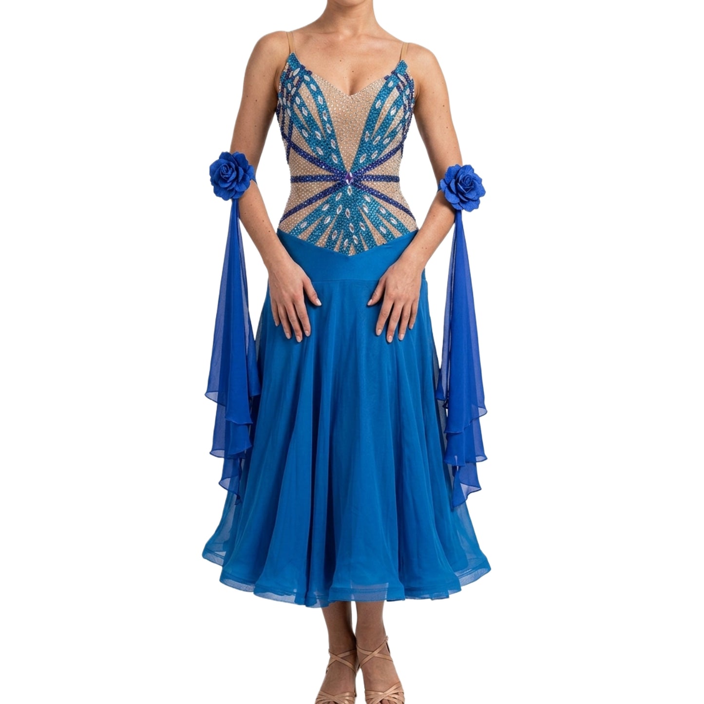ByCharme Royal Blue Chiffon Ballroom Competition Dress - BC-0010