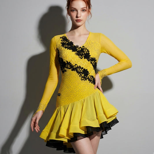 ByCharme Yellow Black Exquisite Edition Latin Salsa Competition Dress - BCL-0212