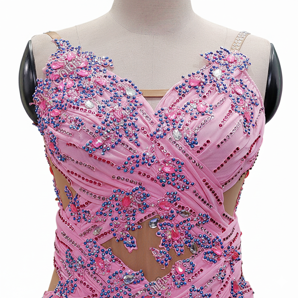 ByCharme Light Hot Pink Chiffon Ballroom Competition Dress - BC-0054