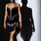 ByCharme Black Silver Deep Pink Fringes Latin Salsa Competition Dress - BCL-0138